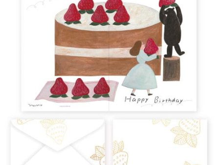 Hyogensha Strawberry Sponge Cake With Envelope Birthday Greeting Card 27-049 Supply