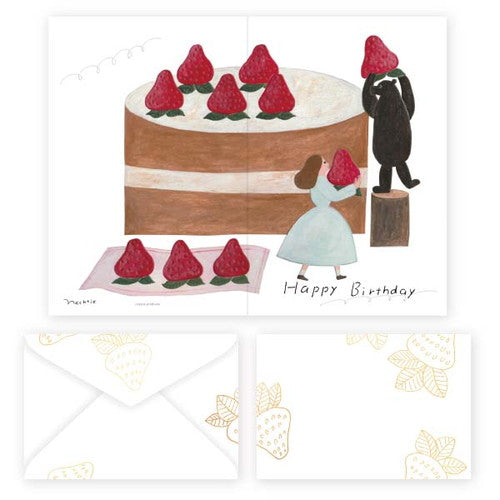 Hyogensha Strawberry Sponge Cake With Envelope Birthday Greeting Card 27-049 Supply