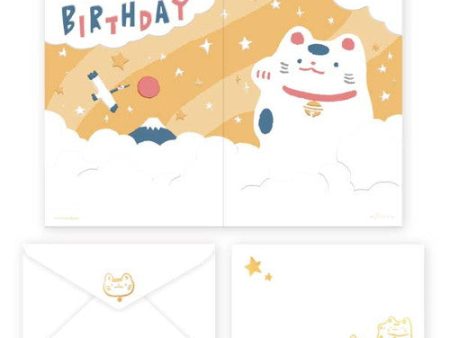 Hyogensha Beckoning Cat With Envelope Birthday Greeting Card 27-052 Cheap