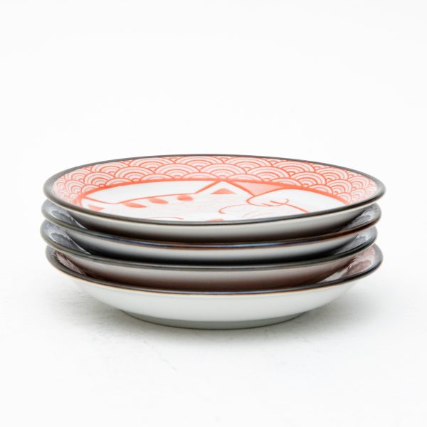 4pcs 11.8cm 2.2cm Cat Wave Pattern For Gift In Box Porcelain Plates Online now