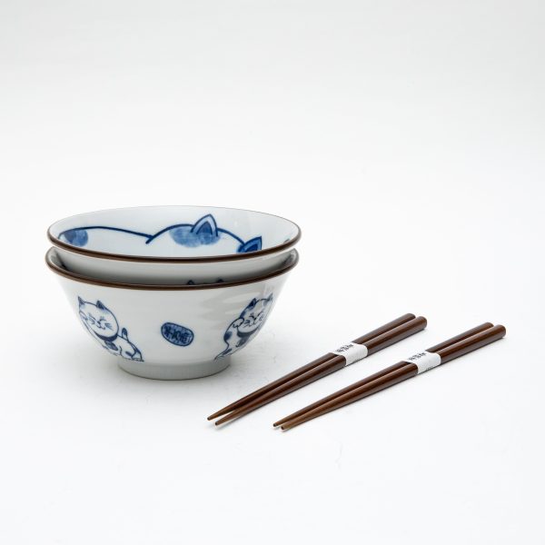 2Sets Ensembles 15cm Beckoning Cat For Gift In Box Ceramic Bowls & Chopsticks Set Online Hot Sale