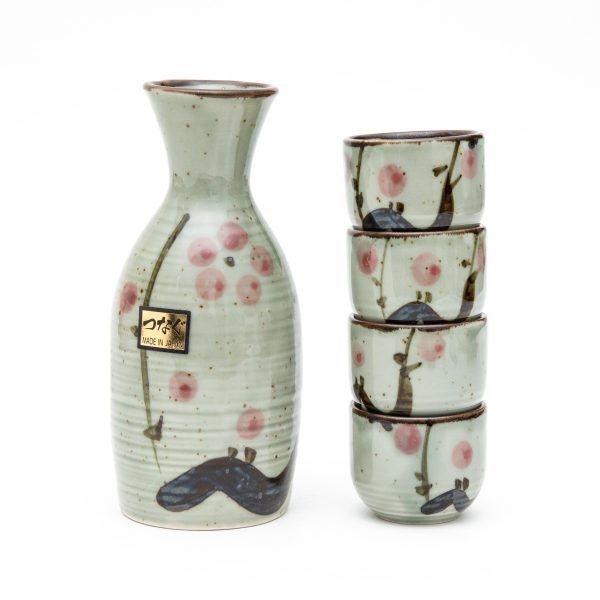 5pcs Plum Blossoms For Gift In Box Ceramic Tokkuri Sake Bottle & Cups Discount