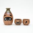 3pcs Raccoon Dog For Gift In Box Ceramic Tokkuri Sake Bottle & Cups Sale