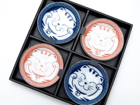 4pcs 11.8cm 2.2cm Cat Wave Pattern For Gift In Box Porcelain Plates Online now