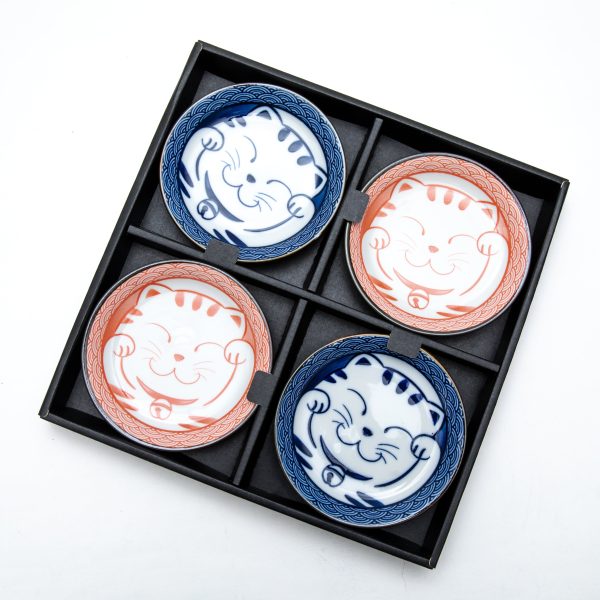 4pcs 11.8cm 2.2cm Cat Wave Pattern For Gift In Box Porcelain Plates Online now