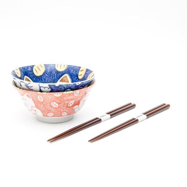 2 Sets Ensembles Cat For Gift In Box Ceramic Bowls & Chopsticks Set Online