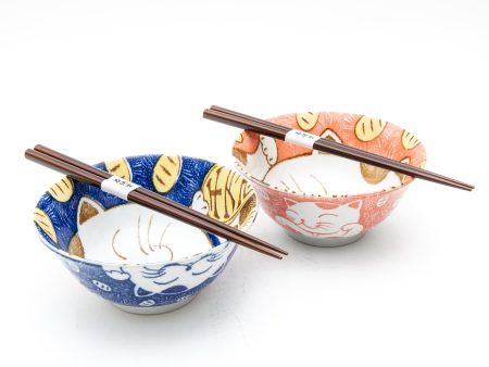 2 Sets Ensembles Cat For Gift In Box Ceramic Bowls & Chopsticks Set Online