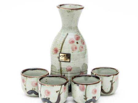 5pcs Plum Blossoms For Gift In Box Ceramic Tokkuri Sake Bottle & Cups Discount