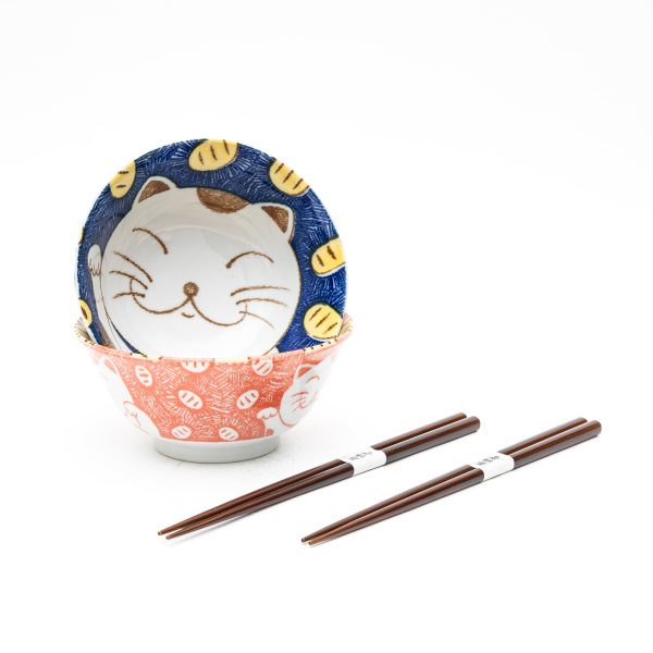 2 Sets Ensembles Cat For Gift In Box Ceramic Bowls & Chopsticks Set Online