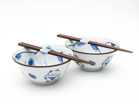 2Sets Ensembles 15cm Beckoning Cat For Gift In Box Ceramic Bowls & Chopsticks Set Online Hot Sale