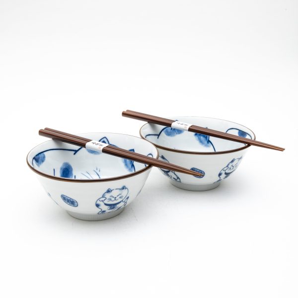 2Sets Ensembles 15cm Beckoning Cat For Gift In Box Ceramic Bowls & Chopsticks Set Online Hot Sale