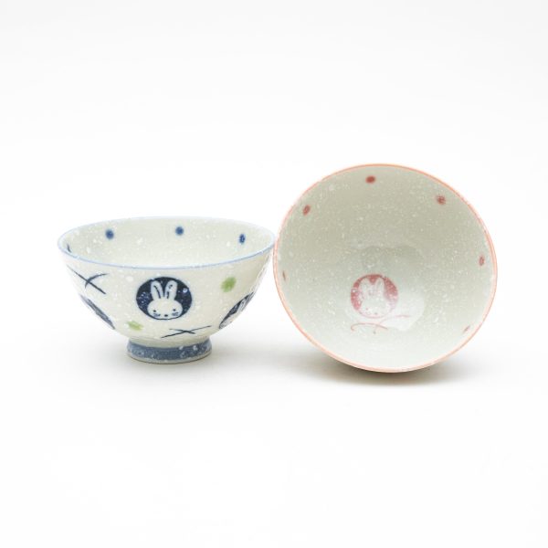 2pcs 11.5cm 6cm Rabbits Dots For Gift In Box Earthenware Rice Bowls on Sale