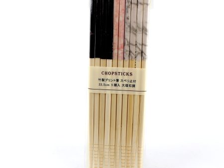 5-pair Marble 22.5cm Design Bamboo Chopsticks Discount