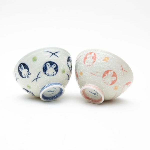 2pcs 11.5cm 6cm Rabbits Dots For Gift In Box Earthenware Rice Bowls on Sale