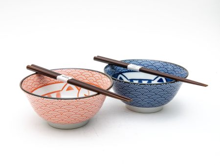 2 Sets Ensembles Cat Wave Pattern For Gift In Box Ceramic Bowls & Spoons Set Sale