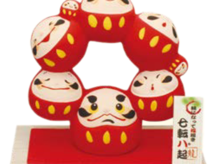 6 Darumas Forming a Circle With Display Base Ceramic Ornament For Discount