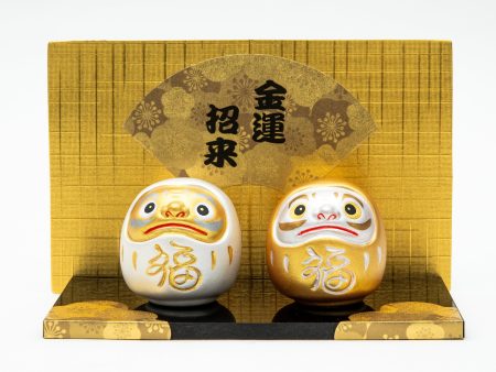 2pcs S Invites Money Daruma Japanese Folding Screen With Display Base Ceramic Ornaments on Sale