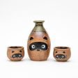 3pcs Raccoon Dog For Gift In Box Ceramic Tokkuri Sake Bottle & Cups Sale