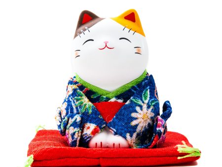 Yakushigama Ceramic Bowing Beckoning Cat with Kimono For Sale