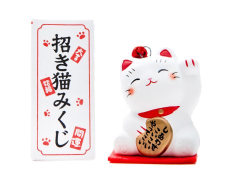 Yakushigama Ceramic Beckoning Cat with Omikuji Fortune Slip (Left Paw Raised) Discount