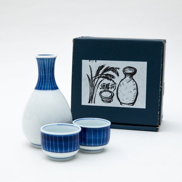 3pcs Tokusa Stripes For Gift In Box Ceramic Tokkuri Sake Bottle & Cups Discount