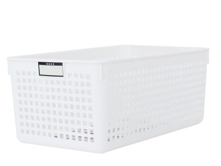 White Wide Rectangular Basket with Index Notation on Sale