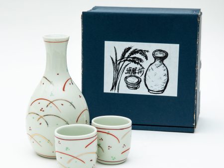 3pcs Musashino Pattern For Gift In Box Ceramic Tokkuri Sake Bottle & Cups Fashion