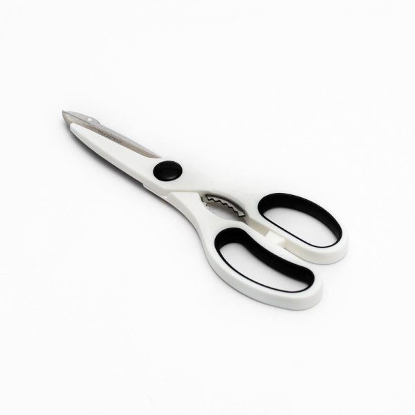 White Soft Grip Kitchen Scissors with Shell Cracker Online now