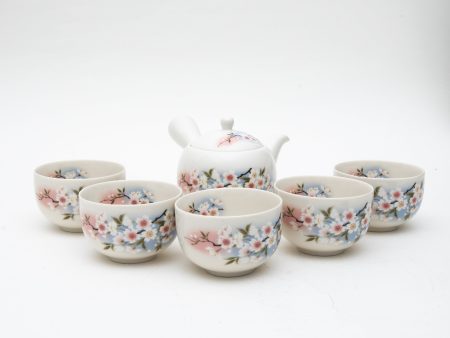 6pcs Cherry Blossoms For Gift Porcelain Japanese Teapot & Teacups Hot on Sale