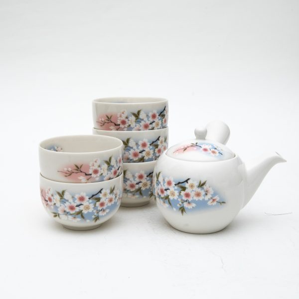 6pcs Cherry Blossoms For Gift Porcelain Japanese Teapot & Teacups Hot on Sale