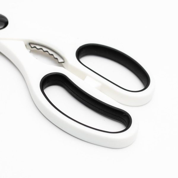 White Soft Grip Kitchen Scissors with Shell Cracker Online now