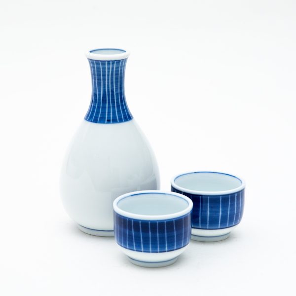 3pcs Tokusa Stripes For Gift In Box Ceramic Tokkuri Sake Bottle & Cups Discount