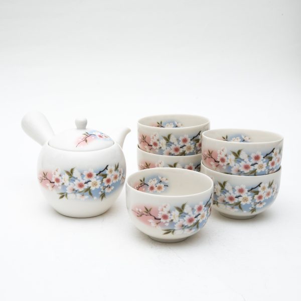 6pcs Cherry Blossoms For Gift Porcelain Japanese Teapot & Teacups Hot on Sale